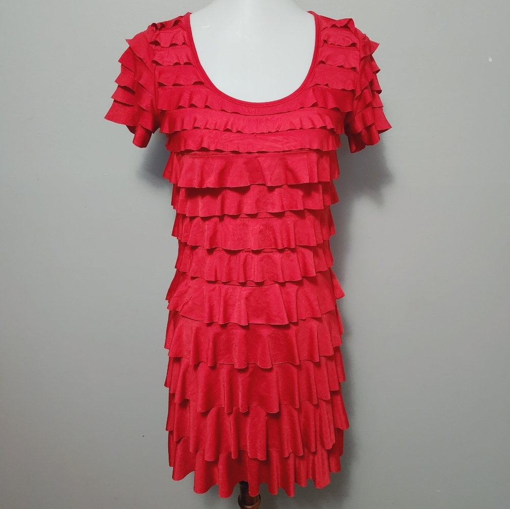 Patchington Red Tiered Ruffle Cha Cha Mini Dress … - image 1